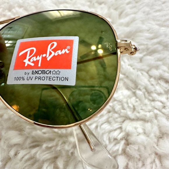 New RAY-BAN Large Metal Aviator Sunglasses Gold Frame Yellow Green Mirrored Lens main image 12